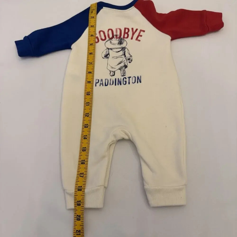 Baby Gap Paddington Bear Romper Long Sleeve 0-3 Months Snaps Red Blue & Ivory